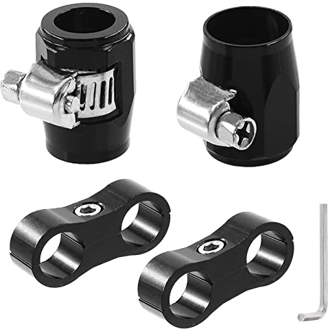 Swpeet 5Pcs 4AN Rubber Hose Connector Kit with Pipe Clamps, Hose Separator Clamps, Wrench & Hose Finisher, Black, HARDWARE_CLAMP_VISE