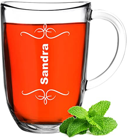 Teeglas mit personalisierter Wunschgravur - Leonardo Henkel Trinkglas - für Tee und Cappuccino - Espressotasse - individuelles Geschenk - passend zu Geburtstag und Weihnachten - Jubiläumsgeschenk