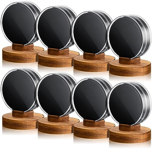 Soaoo Hockey-Puck-Vitrine, transparenter Puckhalter aus Acryl mit Akazienholz-Basis, signierte Sammlervitrine, signierte Souvenir-Erinnerungsstücke für Hockey-Enthusiasten, 8 Stück