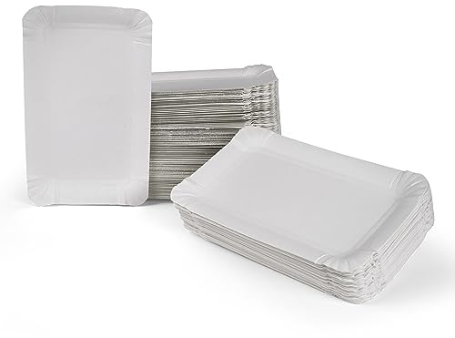 Inoverse Lot de 250 Assiettes en Carton Jetables Blanches 13 x 20 cm – Assiettes Carrées pour Gâteau et Dessert – Vaisselle de Fête Écologique pour Anniversaire, Buffet, Traiteur et Événements