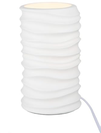 GILDE Deko kleine Tischlampe - Lampe aus Porzellan - mit Wellen Design - Dekoration Wohnzimmer Fensterbank - weiß Höhe 20,5 cm