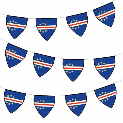 AK Giftshop Cape Verde Pennant Flag Bunting Birthday Wedding Events Decorations - 12pcs / 2.5m Ribbon