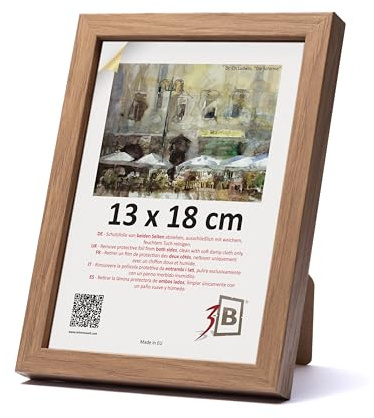 3-B MEGA - Cornice portafoto in legno di quercia con venature del legno ottiche delicate), 13 x 18 cm, cornice in legno, cornice per foto con vetro acrilico