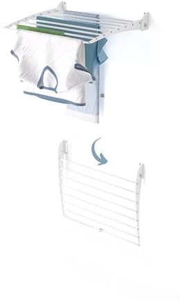 Foxydry Fold, wandwäscheständer, klappbar platzsparend, 62 cm | aus aluminium und edelstahl, nach unten klappbar, rostfrei, für terrasse und balkon, trägt 10 kg, weiß