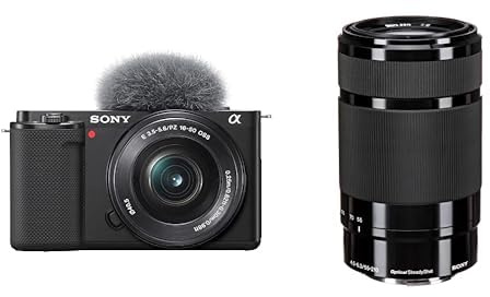 Sony Alpha ZV-E10 APS-C spiegellose Vlog-Kamera mit 16-50mm Objektiv (Display für Vlogging, 4K-Video, Echtzeit-Augen-Autofokus) + 55210