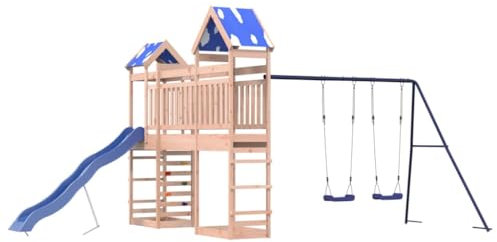 vidaXL Spielturm, Klettergerüst mit Dach Schaukeln Rutsche Brücke, Kinder Kletterturm Spiel-Zubehör für Garten, Holz Spielplatz Spielhaus, Massivholz Douglasie