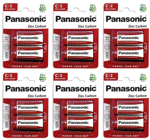 PANASONIC - Lote de 6 ampollas de 2 pilas Red Zinc-Carbon C - R14-1,5 V