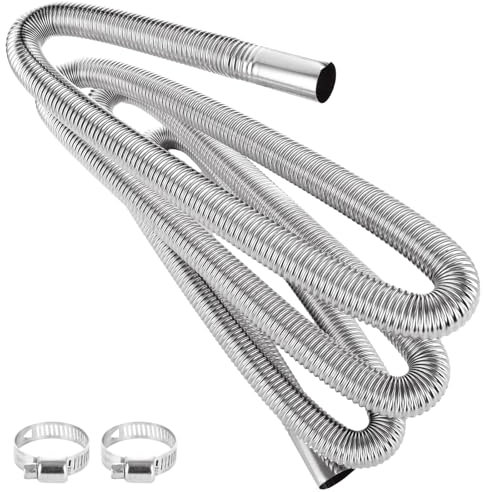 LOPYXBR Abgasschlauch für Stromerzeuger 300cm Abgasschlauch mit 2 Edelstahlklammern Abgasrohr Auto Edelstahl Abgasrohr für Diesel Heizung