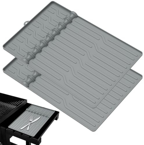 2 Pcs Silikon Grillmatte 60x40cm Grillunterlage Groß HoheTemperaturbeständigkeit Grillunterlage Tischgrill Einfach zu Säubern Multifunktionale Silikonmatte für Küche Kochen Grill (grau)
