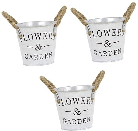 PRETYZOOM 3pcs Iron Flower Barrel Flower Vase Vintage Style Bucket Indoor Plant Pots for Decor