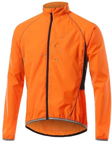 MODRYER Herren Fahrradjacke Hohe Sichtbarkeit Regenjacke Fahrrad Windjacke Rennrad wasserdichte Sportjacke Outdoor Winddicht Atmungsaktiv Wanderjacke Laufen Windbreaker,Orange-L