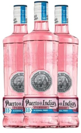 Ginebra Puerto de Indias Strawberry Gin 75 cl Sin Alcohol (Caja de 3 Botellas de 75 cl)