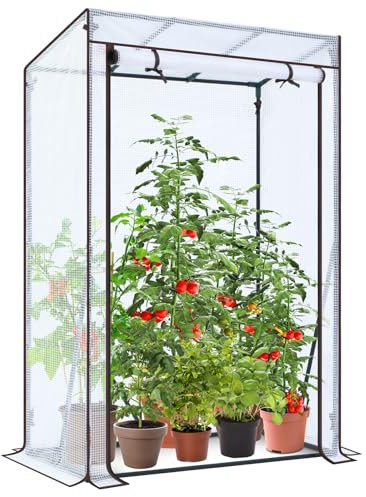 Ohuhu Serra per pomodori di alta qualità, piccola con copertura in polietilene, per la crescita ottimale delle piante, stabile, bianca, 100 x 50 x 152 cm