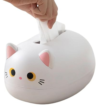Generic Cartoon-Katzen-Taschentuchbox - Niedlicher Taschentuchhalter für Badezimmer, Küche, Wohnzimmer | Weißer ABS-Katzen-Organizer mit separatem Zahnstocher-Fach