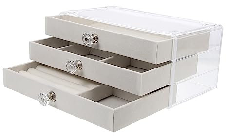JPXXFM Scatola portaoggetti per cassettiera Trasparente Porta Orecchini per Decorazioni per terrari Organizzatore per Gioielli Organizzatore per Orecchini Organizzatore per Gioielli ABS Beige