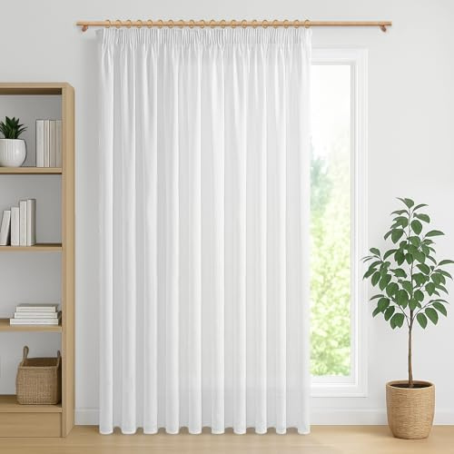 MRTREES 1 Pezzo Tenda Bianche Moderne per Soggiorno Salotto Moderne Ultra-largo 300x240 CM Tenda da Interno Bianca Lino Semitrasparente con Gancetti Camera da Letto Cameretta Bambini