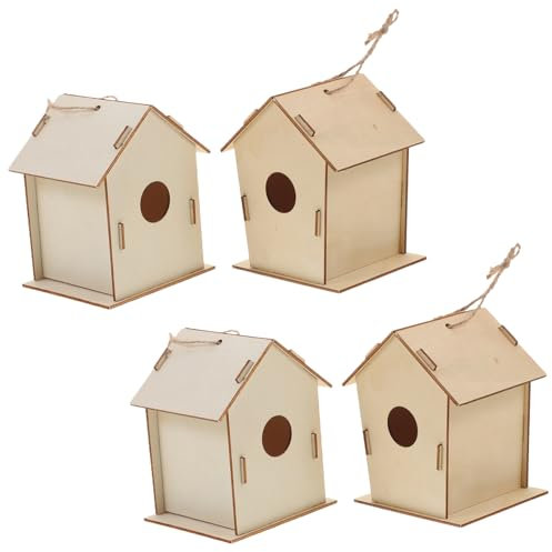 KONTONTY 4stücke Diy Vogelhaus Bausatz Holz Zum Bemalen Für Junge Mädchen Unfertiges Vogelhäuschen Bastelset Für Kreative Malgestaltung Und Indoor-dekoration Glatte Oberfläche Und Kindgerec
