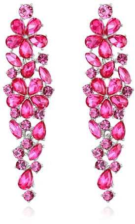 Clearine Sparkle Marquise Rhinestone Crystal Statement Chandelier Dangle Drop Earrings for Women, Art Deco Prom Jewellery for Wedding Bridal Hot Pink Silver-Tone