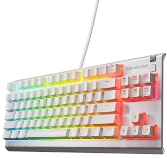 SteelSeries Apex 3 TKL - Gaming Keyboard - Tenkeyless Compact Form Factor - Silent Gaming Keyboard - 8-Zone RGB Illumination - IP32 Water & Dust Resistant - American QWERTY Layout, White
