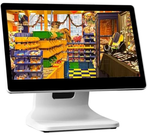 ZHPPED Écran Tactile 15,6 Pouces PC POS pour Petites Entreprises, Caisse enregistreuse Intelligente Tout-en-Un à écran Tactile, pour la Vente au détail, Le Restaurant, la Vente au détail