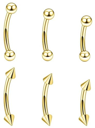 QZKJQDD 6 Pcs Vertical Labret Lip Bars & Eyebrow Piercing Jewellery, Curved Barbell Piercing, Bridge Tongue Rings for Eyebrow Lip Curved Barbell Helix Rings Piercing (6/8/10mm)