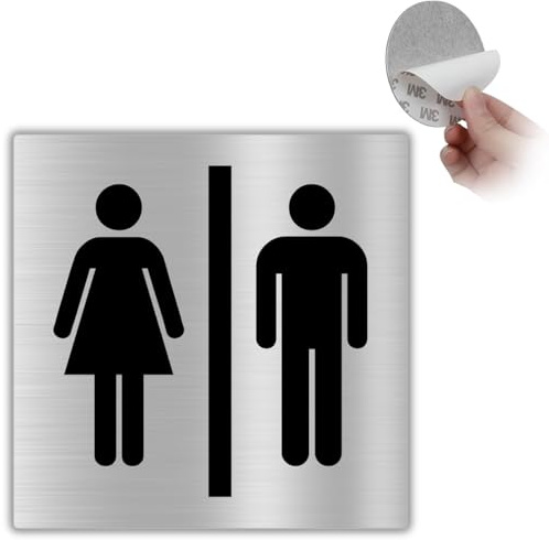 LEIASA | Toilettes Hommes Femmes - 10x10 cm - Aluminium - WC Deux Symboles | Signe Sanitaires Communs, Motif Cabine Partagée, Inscription Lavabo Duo, Logo Neutre Ouvert, Dessin Toilettes Mixtes