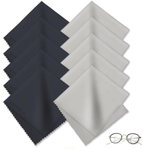 Brillenputztücher Mikrofaser, 10er Pack, Hochwertiges Reinigungstuch, Putztuch Streifenfrei, Nanofasertuch Bildschirme und Gläser 14x17cm in Marineblau/Grau