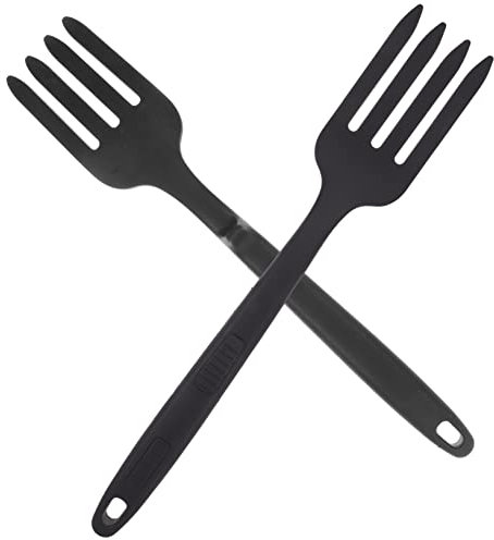 CONGARTENO Fourchette Cuisine En Silicone Résistant à La Chaleur 2 Pièces, Fourchette à Pâtes Noire, Antiadhésive, Sécurité Alimentaire, Usage Quotidien, Ustensile Pratique Pour Salades Et Pâtes