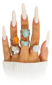 YNZGYBY Gold Rings for Women Non Tarnish Unique Chunky Gem Stone Stackable Knuckle Ring Set Vintage Funky Stack Open Jewelry Rave Rock Accessories Pack (AA)