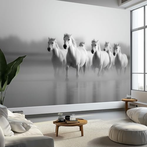 Fotomurales Animal Caballo Blanco 200 x 140 cm Papel Pintado Tejido No Tejido, Gris Fotomural Papel Tapiz Decorativos - Dormitorio Salón TV Pared Murales Póster