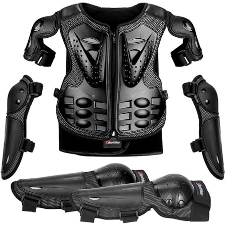 Motorcycle Body Armour for Kids, Motocross Body Armour Vest with Knee Pad and Elbow Pad, Motorbike Armor Protective Gear Set Racing Safety Accessories for 5-13 Years