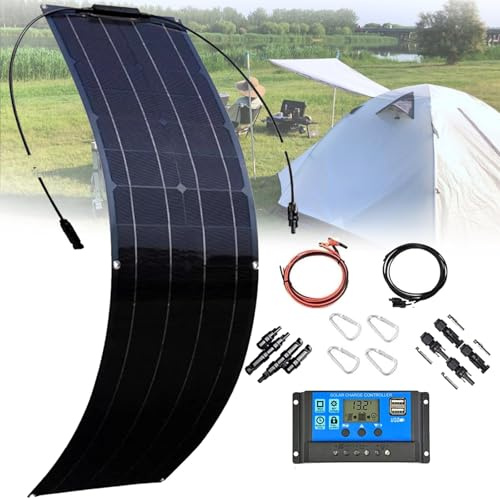 Panel Solar Flexible 200W 400W 800W Placa Solar Monocristalina Fotovoltaico Impermeable Ligereza para RV, Barco, Camping, Caravana(200W)