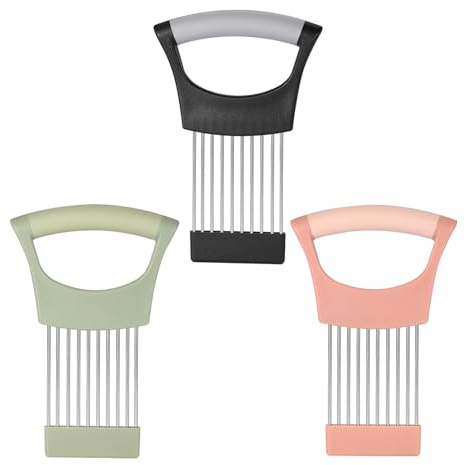 3 Rebanadoras De Cebolla, Cortadoras De Limón, Rebanadoras De Verduras De Acero Inoxidable, Ayudas Para Rebanar Verduras, Aptas Para Frutas, Carnes, Verduras (Negras, Rosadas, Verdes).
