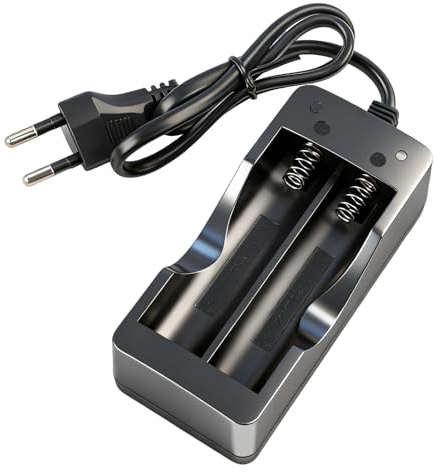 18650 Akku Ladegerät, Intelligentes Li-Ion Batterie Ladegerät mit 2 Steckplätzen, Schnellladefunktion, Kompatibel mit 3,7V 26650 18650 14500 16340 Li-Ion Akkus, Sicher und Effizient