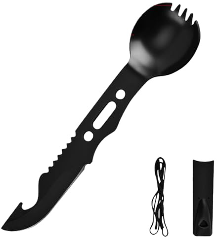 YIZITU Posate da Campeggio Cucchiaio Forchetta Coltelli Spork Utensili per Zaino in Spalla Escursionismo Coltelli in Acciaio Posate Spork Cutter