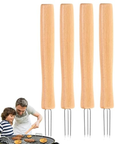 Supports pour épis de maïs - Fourchette de cuisine à trois dents avec poignée en bois | Quatre pièces de pics de maïs,Convient pour le camping et le grillage de fruits et les fêtes de barbecue à la