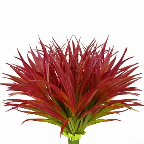 Gladiolen-Kunstrasen für drinnen und draußen, Kunststoff, Grün, dekoratives Laub, spritzgegossener Kunststoff, rot + grün, für Garten, Terrasse, lebensechtes Design (E)