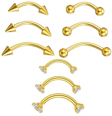9 Pcs Gold Eyebrow Piercing - 16G Gold Piercing Jewelry for Women Men