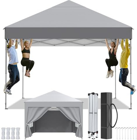 Kuro-sagol Tonnelle de Jardin 2.5x2.5m,Tonnelle Pliante,Tente de camping avec 4 Côtés、Sac de Transport,Imperméable,Anti UV50+，Hauteur Réglable，Tente Réception,Barnum pour Exterieur Party Festival,Gris