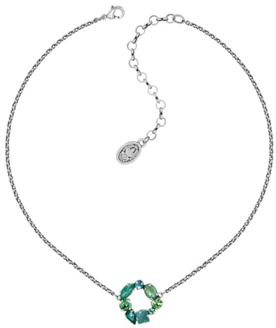 Konplott: Collier Mess to Impress small, feines Collier mit kleinem kreisrundem Kristallelement im Formen- und Farbenmix, für Damen/Frauen (grün)
