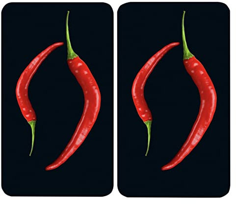 Maximex 2521381500 Universal cover plates Pepperoni Duo set of 2, for all types of cookers,Tempered glass, 30 x 1.84.5 x 52 cm, Multicoloured