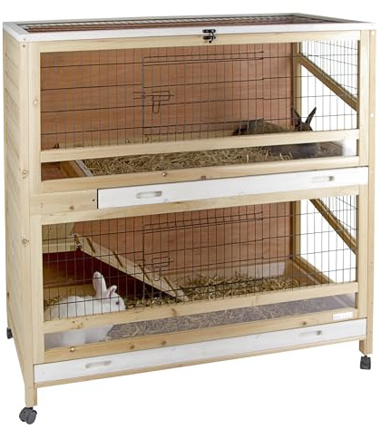 Kerbl Pet Kleintierkäfig Indoor Deluxe | 115 × 60 × 118 cm, zweistöckiger Kleintierstall aus Holz und Metallgitter für Kaninchen und Meerschweinchen