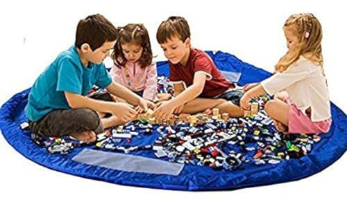 Spielzeug-Aufbewahrungstasche,Kinder-Spielmatte, große Aufbewahrungstasche,faltbarer Baby-Teppich, tragbarer Kinder-Spielzeug-Organizer,Tasche mit Kordelzug 140 cm (Blau)