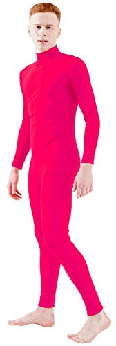 Ensnovo Einteiliger Einteiler für Erwachsene, Spandex, Rollkragen, langärmelig, Tanzkleidung, Fuchsia, Small