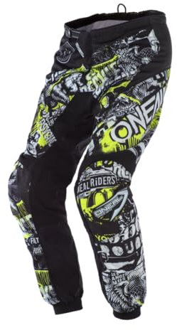 O'NEAL | Pantaloni Motocross | Bambini | MX | Inserti Elasticizzati, Completamente Foderati, Imbottitura in Gomma | Attacco Pantaloni Gioventù Element | Nero Neon Giallo | Taglia 26