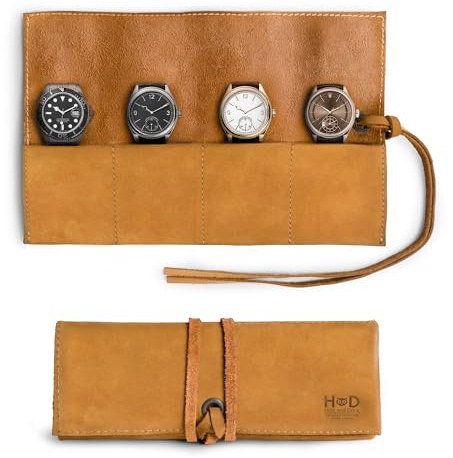 Hide & Drink Soft Leather Travel Watch Roll Organizer Holds Up to 4 Watches Handmade by Toffee Suede