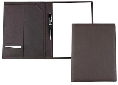 DELMON VARONE - Personalisierbare Schreibmappe DIN A4 aus Saffiano Lederimitat braun, Organizer Konferenzmappe mit Notizblock, Stiftschlaufe & Steckfächer, Elegante Businessmappe in Kunstleder