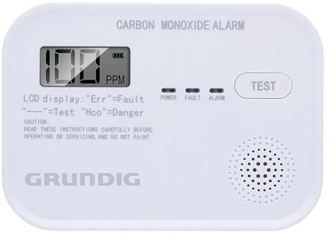 GRUNDIG Kohlenmonoxid Melder mit LCD Display, Maße: 12 x 8 x 3, 5cm (BxHxT)