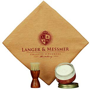 Langer & Messmer Kit di manutenzione e pulizia per scarpe con 3 parti: crema di alta qualità, spazzola per crogioli di 100% crine di cavallo e panno di cotone: colore incolore
