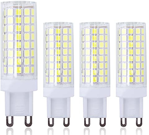 KIMROO 10W G9 LED Bulbs (4 Pack)-102 LEDs 2835 SMD 80W Halogen Enquivalent G9 Bi-Pin Ceramics Base AC110V Dimmable 6000K Daylight White 10W G9 LED Bulbs for Home Lighting, Ceiling Fan (White)